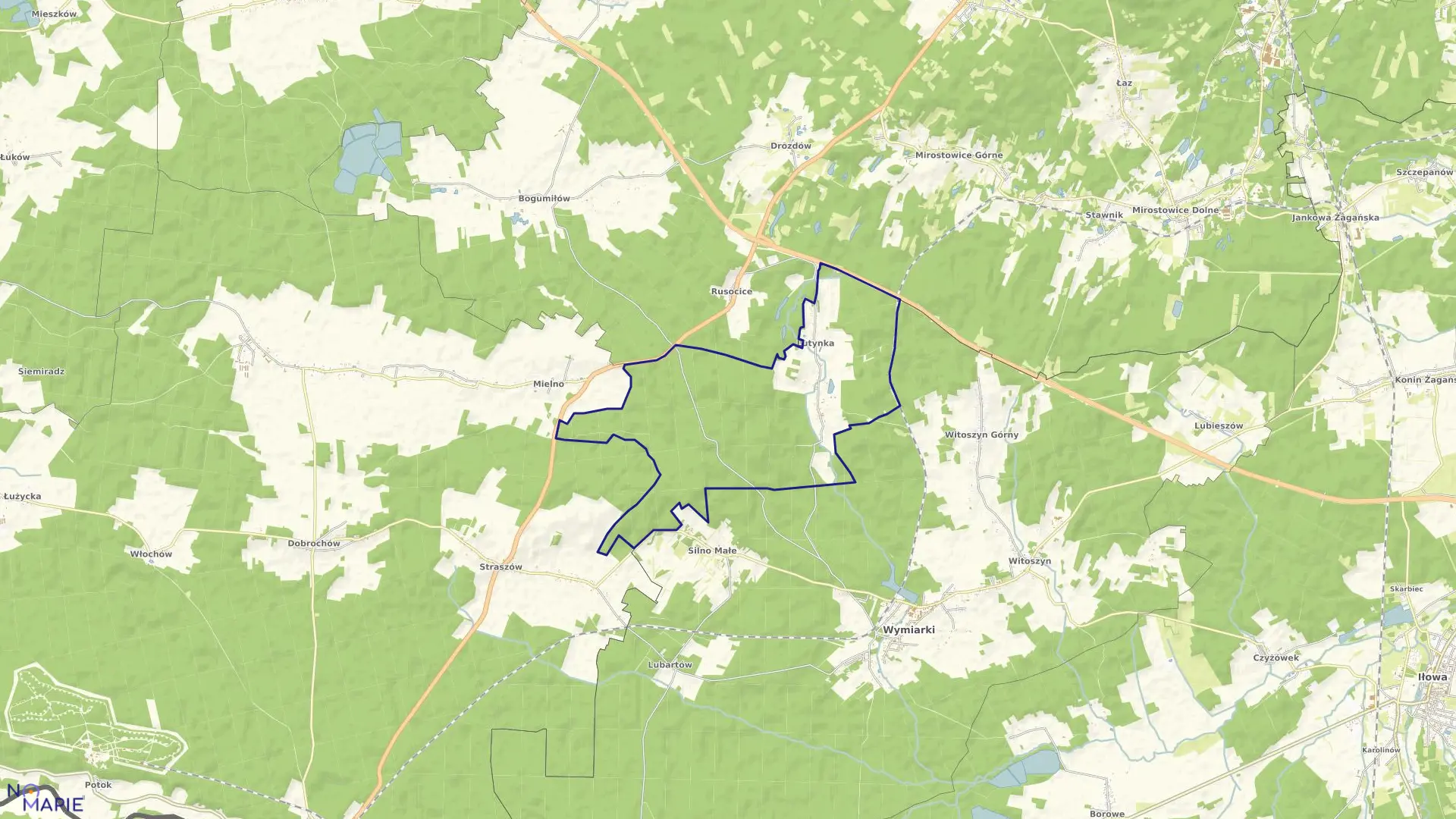 Mapa obrębu LUTYNKA w gminie Wymiarki