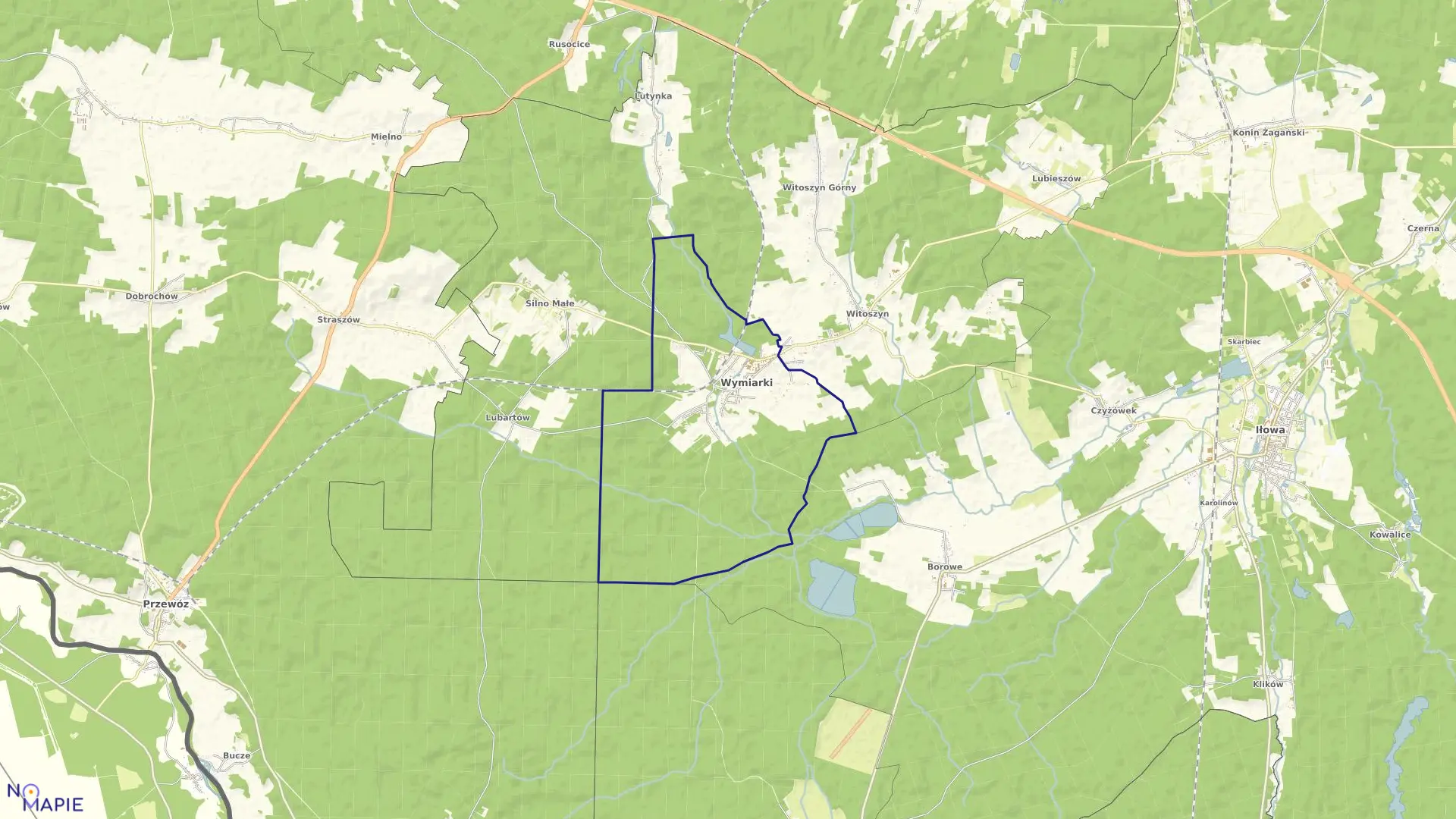 Mapa obrębu WYMIARKI w gminie Wymiarki